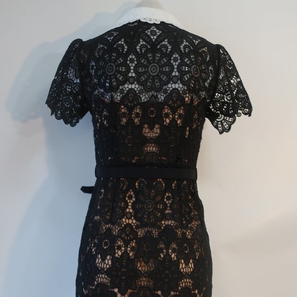 Womens Self-Portrait Black White Guipure Lace Sheath Cindy Mini Dress 6 - Picture 12 of 16